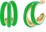 El Regalo Gold Chunky Triple Open Hoop Earrings for Women & Girls | Trendy Minimalist Statement Jewelry (Jade Green)