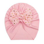 El Regalo 1PC Baby Turban Headband - Soft Nylon Bow with Golden Polka Dots - Newborn to Toddler Headwrap for Baby Girls - Stretchy & Comfortable Fit for 6 Months to 5 Years (Pink, One Size)
