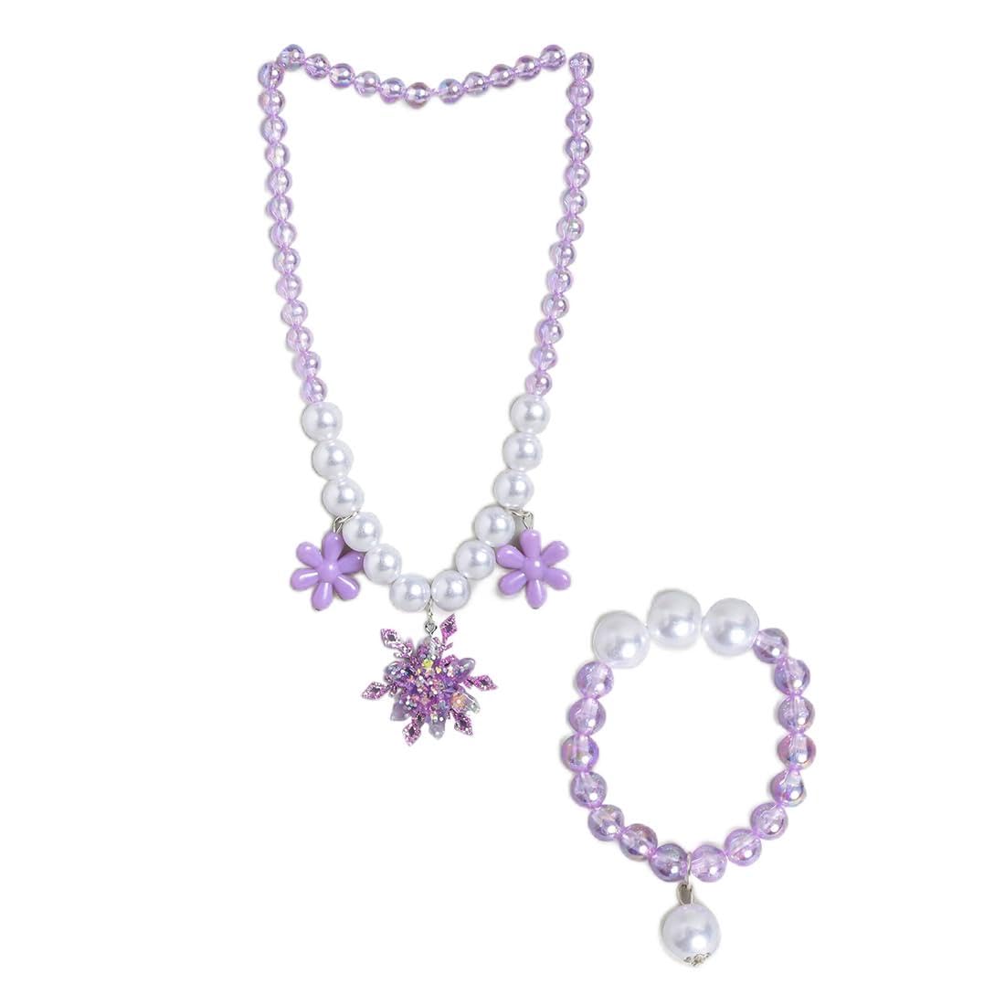 El Regalo Girls Kids Shimmering Beads Bow Shell Princess Necklace & Bracelet Sets- Acrylic Bow Star Beads Princess Necklace Bracelet Jewelry Set for Girls Kids (Option-4)