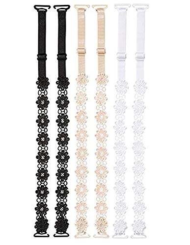 El Regalo 3 Pairs Designer Fancy Flower Lace Bra/Lingerie Straps- Flower Lace Bra Straps for Evening & Wedding Gowns & Off Shoulder Dresses