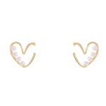 El Regalo Pearl Heart Ear Stud Earrings- Gold Pearl Studs Earrings Love Heart Earrings Jewelry for Women and Girls Gifts