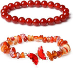 El Regalo 2PCs Natural Crystals Butterfly Bracelets Set- Real Crystals Healing Stones Bracelet Combo for Women (Red Agate)