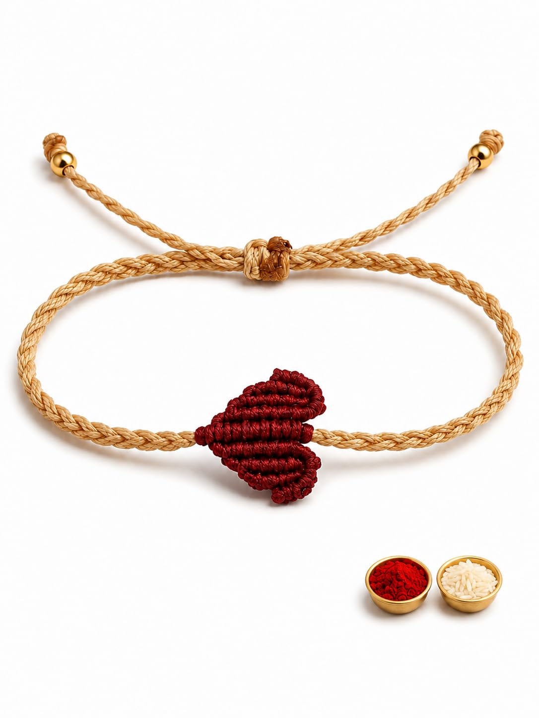 El Regalo Simple Heart Bracelet Rakhi for Brother - Handwoven Adjustable Macrame Rakhi with Roli Chawal | Minimalist Rakshabandhan Bracelet for Bhai in Elegant Rakshabandhan Box (Red-A)