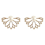 El Regalo Lotus Flower Pearl Ear Jacket Earrings for Women & Girls - Front Back Double-Sided Hollow Lotus Flower Stud Earrings - Elegant Ear Cuffs with Pearl Design - 2 Wearing Styles (Gold)