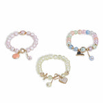 El Regalo 3PCs Opal Stone, Crystal Beads Tassel Bracelet With Cute Enamel Charms Star, Shell, Rainbow, Flowers, Swan, Pearls etc. for Kids/Girls/Teens/Women (Option-3)