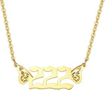 El Regalo Small Butterfly Wings Angel Number Necklace- Stainless Steel, Anti Tarnish, Angel Number Numerology Jewelry for Women & Girls (Angel Number 222)