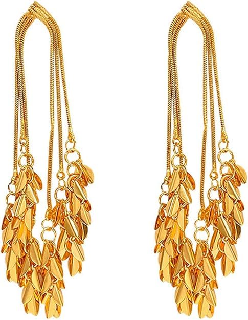 El Regalo Gold Plated Tassel Leaves Drop Earrings for Women & Girls | Long Statement Dangle Earrings | Elegant Western & Festive Jewelry