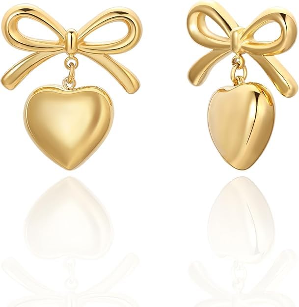 El Regalo Women's Stainless Steel Heart Hoop Earrings- Waterproof/Anti-Tarnish Vintage Love Drop Huggie Hoop Earrings For All Day Wear (Golden)