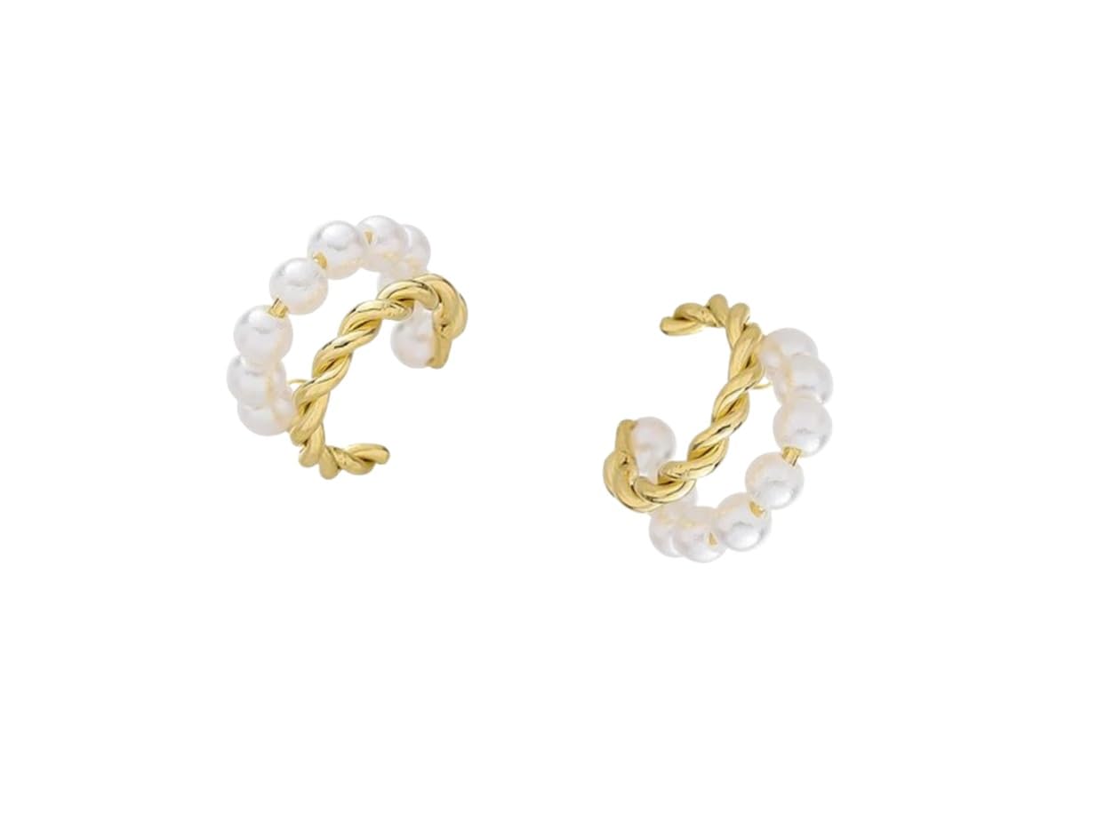 El Regalo Women's & Girl's Fancy Pearl Ear Cuff Hoop Earrings For Non Pierced Ears- Vintage Layered Ear Cuff Non Piercing Pearl Earrings Cartilage Hoop Clip On Earrings Minimalist Jewelry