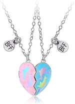 El Regalo Girls 2 Pcs Bff Best Friend Forever Split Magnetic Matching Pendant Necklaces Set- Heart, Flower, Swan, Mermaid, Unicorn Pendant Friendship Necklaces (Bf Dolphin Pendants)