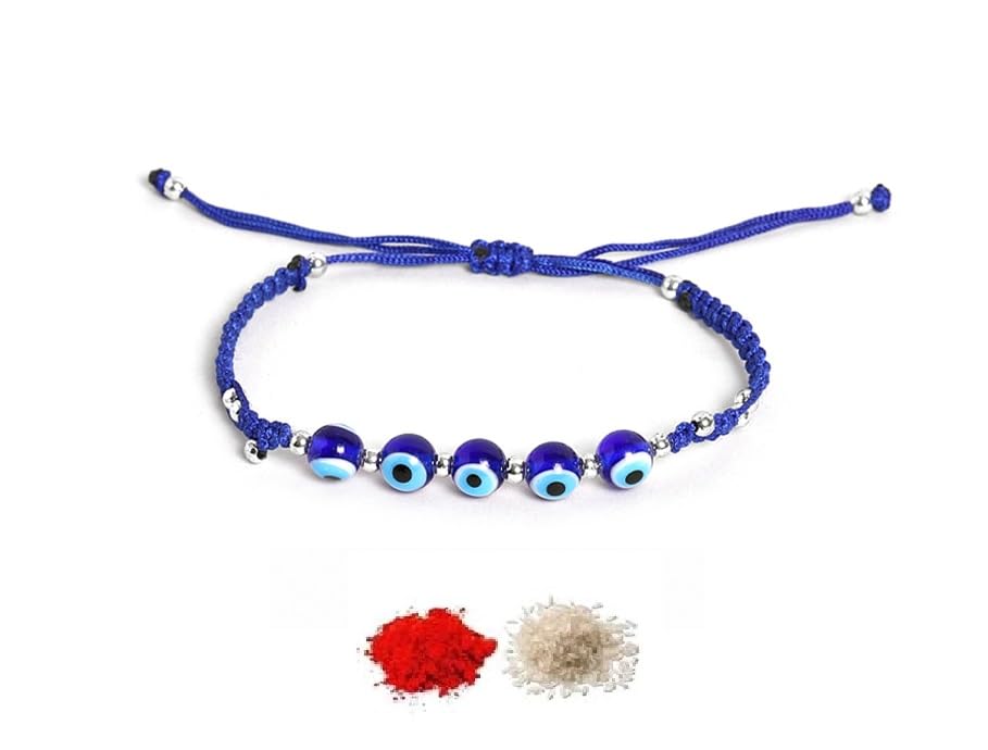 El Regalo 1 PC Evil Eye Handmade Rakhi for Brother- Rakhi Gift Box with 1 PC Evil Eye Beads Rakhi, Shagun Pack & Rakhi Message Card in Gift Box - Rakhi for Bhai/Bhabhi/Bhatija/Bhatiji (Style-2)