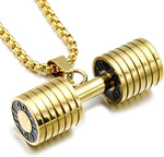 El Regalo Stainless Steel Gym Fitness Dumbbell Pendant Necklace for Boys/Men- Go Fit Motivational Fitness Sports Jewelry for Gym Lovers (Gold)