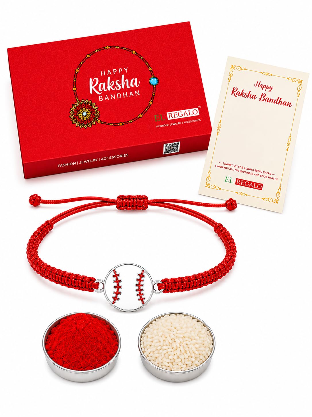 El Regalo 1PC Sports Balls Rakhi for Brother- Cute & Fancy Balls Bracelet Rakhi for Sports Lover Brother with Roli Chawal in Rakhi Gift Box (Baseball)
