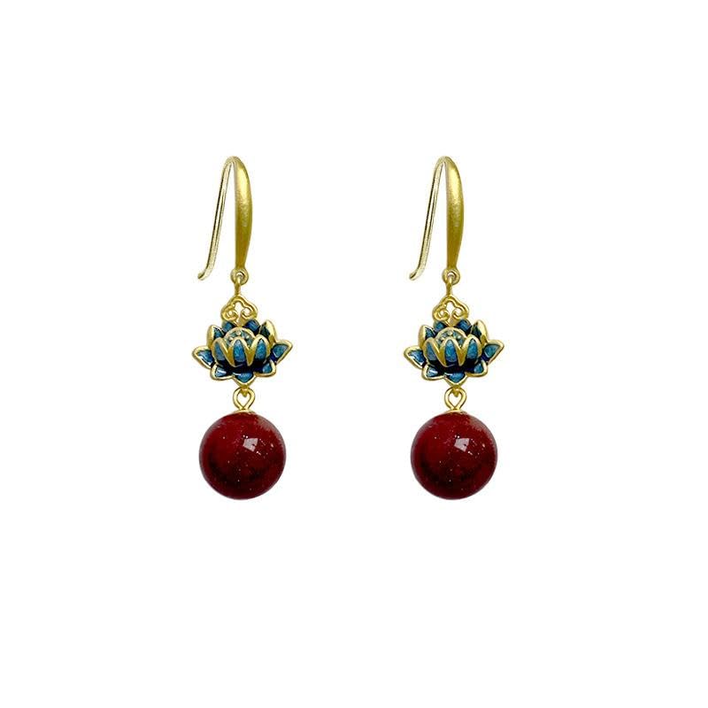 El Regalo Lotus Design Drop Earrings for Women & Girls - Gold Plated Enamel Earrings with Red Stone Bead Pendant - Ethnic & Contemporary Earrings