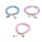 El Regalo 3PCs Opal Stone, Crystal Beads Tassel Bracelet With Cute Enamel Charms Star, Shell, Rainbow, Flowers, Swan, Pearls etc. for Kids/Girls/Teens/Women (Option-4)