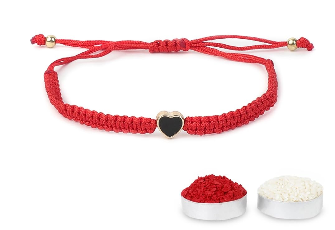 El Regalo 1PC Elegant Heart Bracelet Rakhi for Brother/Bhai with Roli-Chawal & Rakhi Gift Box - Handwoven, Minimalist Design & Beautifully Packed (Red)