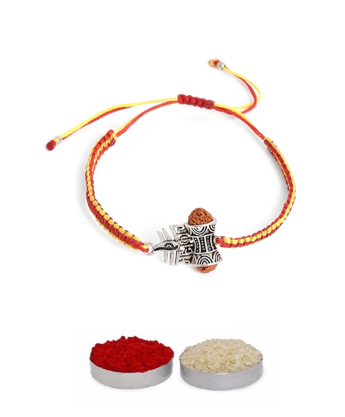 El Regalo 1PC Rudraksha Trident Rakhi for Brother with Roli Chawal, Message Card in Gift Box- OM, Trishul, Damru Rudraksha Rakhi for Bhai/Brother (Mahakal)