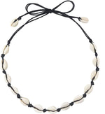 El Regalo Bohemian Style Cowrie Shell Beads Collar Choker Necklace for Girls & Women | Retro Style Cowrie Sea Shell Handmade Beach Choker Necklace (Black Knot)
