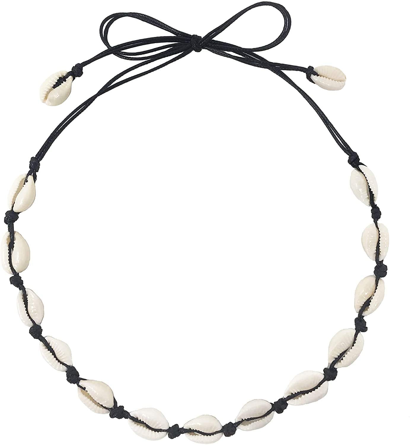 El Regalo Bohemian Style Cowrie Shell Beads Collar Choker Necklace for Girls & Women | Retro Style Cowrie Sea Shell Handmade Beach Choker Necklace (Black Knot)