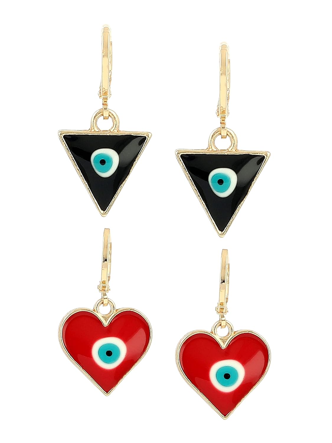 El Regalo 2 Pairs Evil Eye Enameled hypoallergenic Hoop Earrings - Gold Plated Dainty Evil Eye Fashion Earrings for Girls & Women (Option-4)