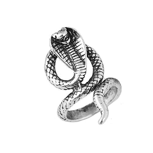 El Regalo Retro Long Spiral Snake Serpent Antique Opening Unisex Finger Rings/Steampunk Snake Ring For Men & Women (Silver) - Adjustable