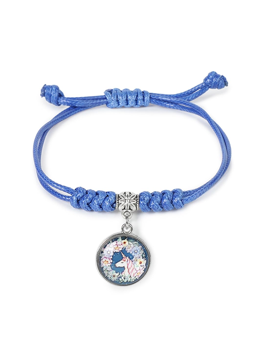El Regalo 1PC Cute Girls Kids Unicorn Bracelet- Adjustable Hand Braided Floral Unicorn Rope Bracelets for Girls (Blue Floral Unicorn)