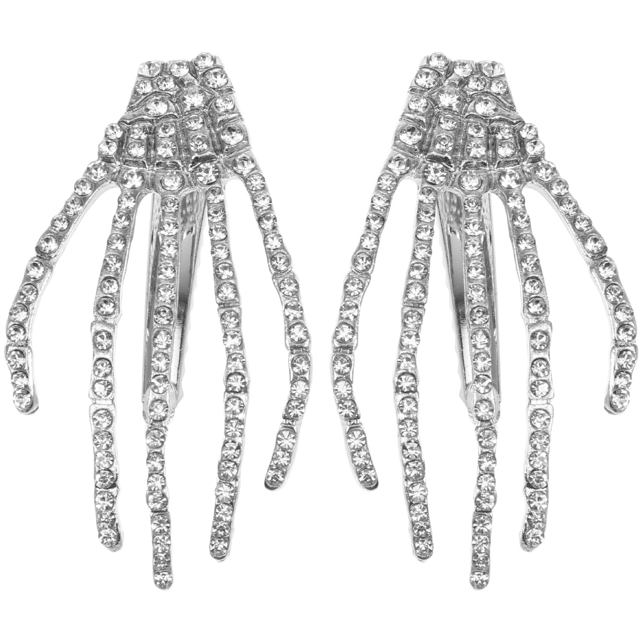 El Regalo 2PCs CZ Halloween Skeleton Hair Clips- Rhinestone Zombie Punk Rock Hand Hair Clip- Alligator Claws Barettes Clips- Halloween Costume/Accessories for Girls/Women (2 Silver)
