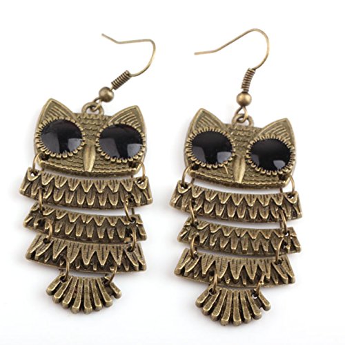 El Regalo Vintage Funky Brass Multi Layered Owl Earrings/Owl Danglers for Girls & Women