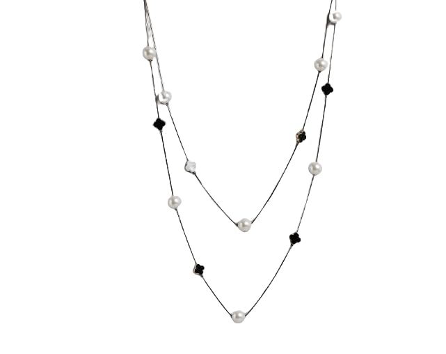El Regalo Pearls Multilayer Long Necklace for Girls/Women- Elegant Long Sweater Chain Statement Pearls Necklace Jewelry Accessories Dressy Collocation (Flower Pearl Chain)