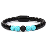 El Regalo 1PC Natural Stone Magnet Buckle Bracelet for Men/Boys, Trendy, Simple, Exclusive Men's Vintage Pu Leather Bracelet (Turquoise Blue)