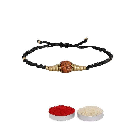 El Regalo Auspicious Rudraksha Rakhi for Brother- Lord Shiva Rudraksha Rakhi with Roli Chawal, Rakhi Message Card in Rakhi Gift Box for Bhai/Nephew (Option-3)