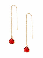 El Regalo Gorgeous Faceted Crystal Drop Threader Earrings for Girls & Women- Fancy, Delicate Sui Dhaga Threader Earrings (Red)