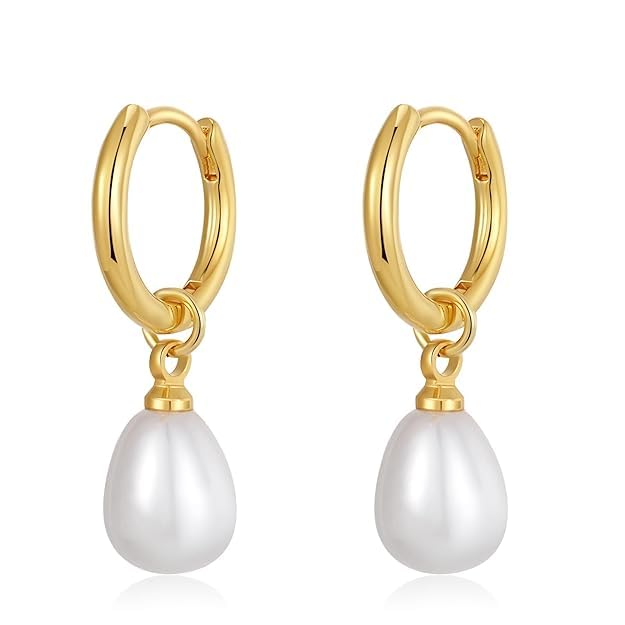 El Regalo Stainless Steel Pearl Drop Hoop Earrings for Women | Small Huggie Hoop Earrings with Pearl Pendant | Waterproof Anti Tarnish Modern Earrings for Girls | Minimalist Cute Jewelry (Gold)