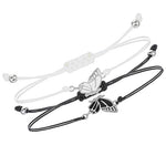 El Regalo 2PCs Butterfly Friendship Bracelets Set for Girls - Adjustable Handmade BFF Strand Bracelets for Best Friends - Symbolic Matching Jewelry for Birthday, Christmas, Graduation, Anniversary (Black & White)