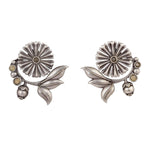 El Regalo Oxidized Brass Earrings for Women - Silver Lookalike/Silver Replica Floral Leaves Stones Statement earrings for Girls & Women- Handmade Earrings (Yellow)