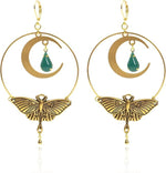El Regalo Bohemian Luna Moth Dangle Earrings - Handmade Vintage Gold Hollow Circle Earrings with Moon & Moth Design - Retro Statement Jewelry for Women & Girls