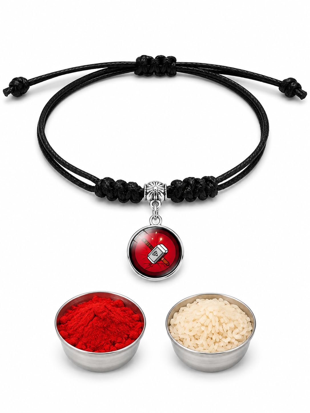 El Regalo 1PC Superhero Kids Rakhi- Fun Kids Bracelet Rakhi with Roli Chawal, Rakhi Message Card in Rakhi Gift Box for Little Bro/Sister/Niece or Nephew (Thor Black Rakhi)