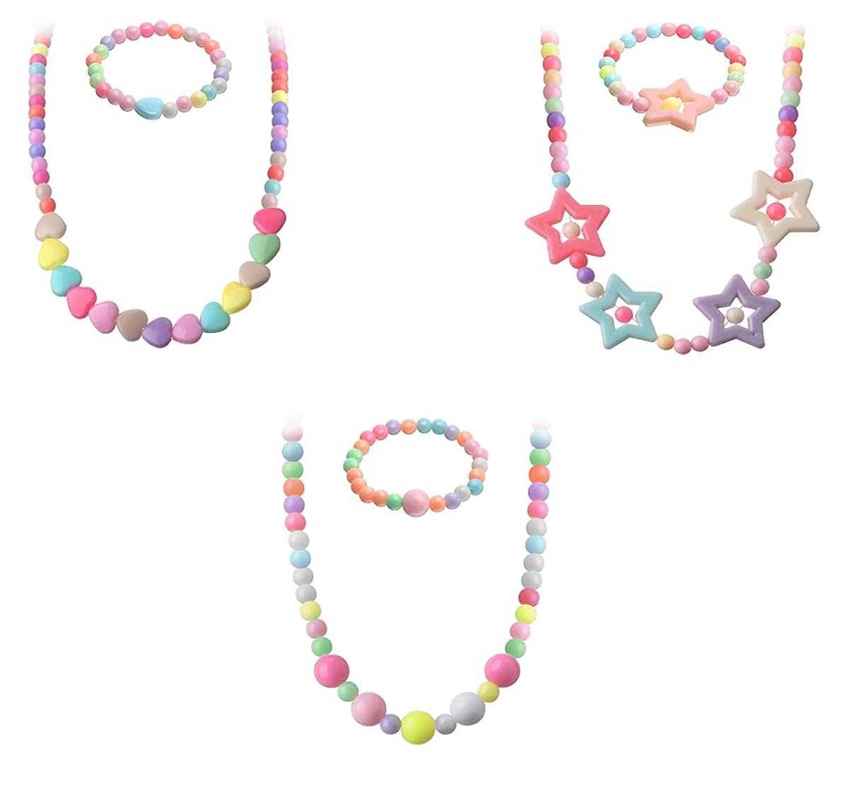 El Regalo 3Pairs Kids Necklace & Bracelet Jewelry Set Combo- Kids Colorful Jewelry Sets | Princess Colorful Acrylic Beads Stretch Necklace Bracelet Set for Kids Baby Toddler Girls (Set Option-4)