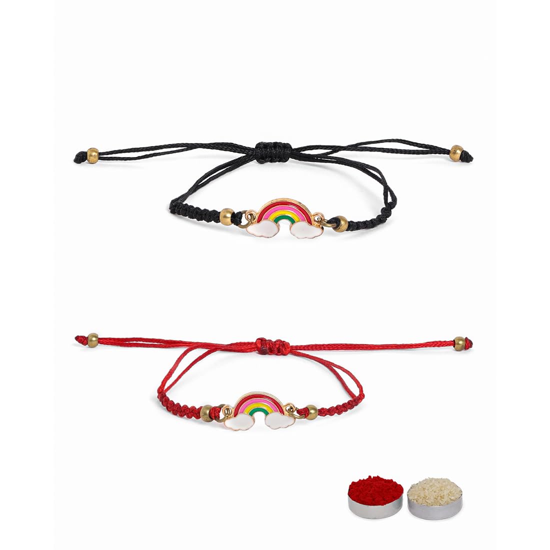 El Regalo 2PCs Cute Kids Rainbow Bracelet Rakhi Combo Sets- Fancy Kids Rakhi for Brother/Sister/Niece or Nephew with Roli Chwal, Rakhi Message Card in Rakhi Box for Babies/Toddlers/Kids (Option-2)