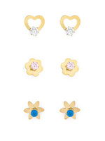 El Regalo 3 Pairs Cute Stainless Steel CZ Stud Earrings Combo for Kids/Girls/Teens/Women - Stars, Heart, Flower, Butterfly, Disco Ball, Stones - Hypoallergenic Flatback Earrings (Option-2)