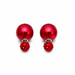 El Regalo's Double Sided 2 Ways Disco Ball Pearl Stud Earrings for Women | Reversible Front Back Ball Earrings | Crystal Rhinestone Back | Fashion Jewelry for Girls (Red Pearl)