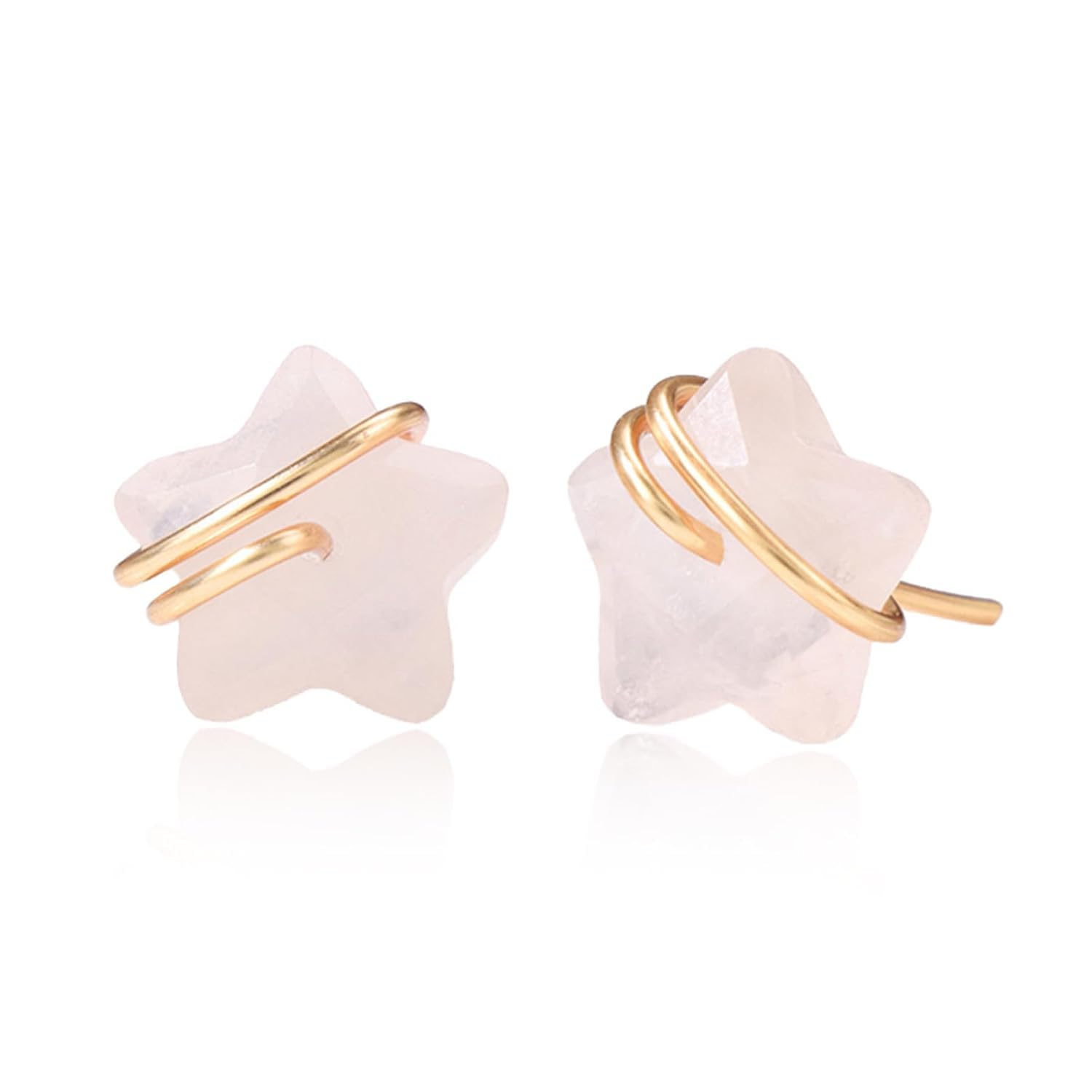 El Regalo Natural Stones Star Stud Earrings- Handcfated Wire Wrapped Celestial Star Earrings for Girls & Women (Pink Rose Quartz)