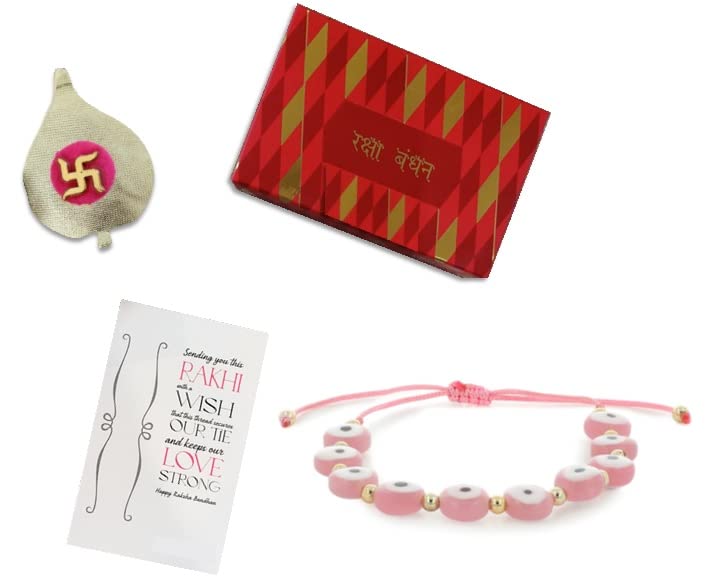 El Regalo Lucky Evil Eye Handwoven Adjustable Unisex Bracelet for All- Protection Lamp-work Glass Beads Evil Eye Bracelets for Kids/Teens/Girls/Boys/Men/Women (Love Pink Evil Eye Bracelet)