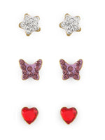 El Regalo 3 Pairs Cute Stainless Steel CZ Stud Earrings Combo for Kids/Girls/Teens/Women - Stars, Heart, Flower, Butterfly, Disco Ball, Stones - Hypoallergenic Flatback Earrings (Option-5)