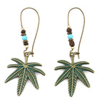 El Regalo Bohemian Antique Leaf Hook Earrings - Patina Finish Nature Inspired Dangle Earrings with Wooden & Bead Accents (Style-2)
