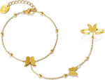 El Regalo 1PC Stainless Steel Non-Tarnish Hand Chain Bracelet with Finger Ring | Elegant & Trendy Adjustable Golden Bracelet for Women & Girls (Butterfly)