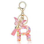 El Regalo Personalized Name Initials Butterfly Charm Keychain - Custom Letter Keyring with Pink Tassel & Butterfly Pendant, Purse, Bag, Backpack Accessory (R Letter)