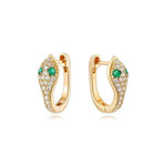 El Regalo Luxury Snake/Serpent Huggie Hoop Earrings with Green & White Cubic Zirconia for Girls/Women - Fancy Cartilage Cuff Piercing Studs