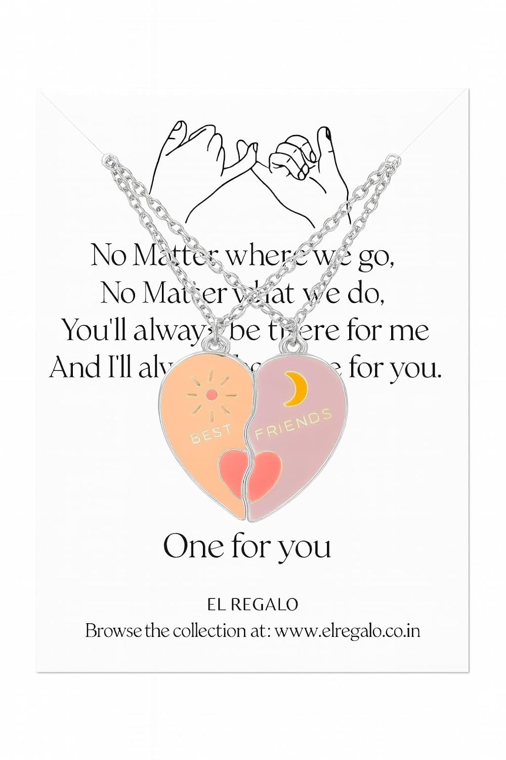 El Regalo 2 Pcs Bff Best Friend Forever Split Magnetic Hearts Matching Pendant Necklaces Set- Friendship Day Gift For Besties For Girls (Option-2)