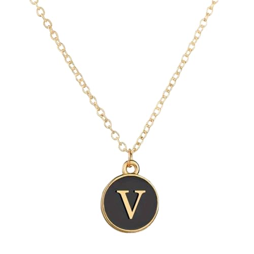 El Regalo Name Initials Personalized Unisex Pendant Necklace - Enameled Letter Small Pendant With Stainless Steel Chain (V Letter)